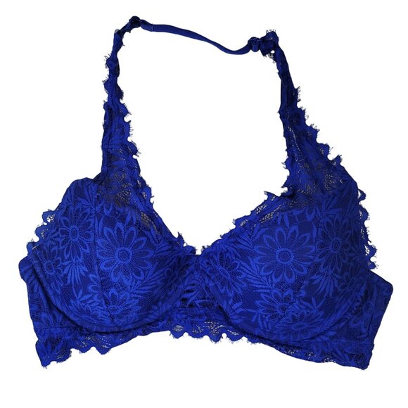 Victoria's Secret PINK Lace Bralette Bra Blue Large C Lightly Lined Underwire - Picture 1 of 12